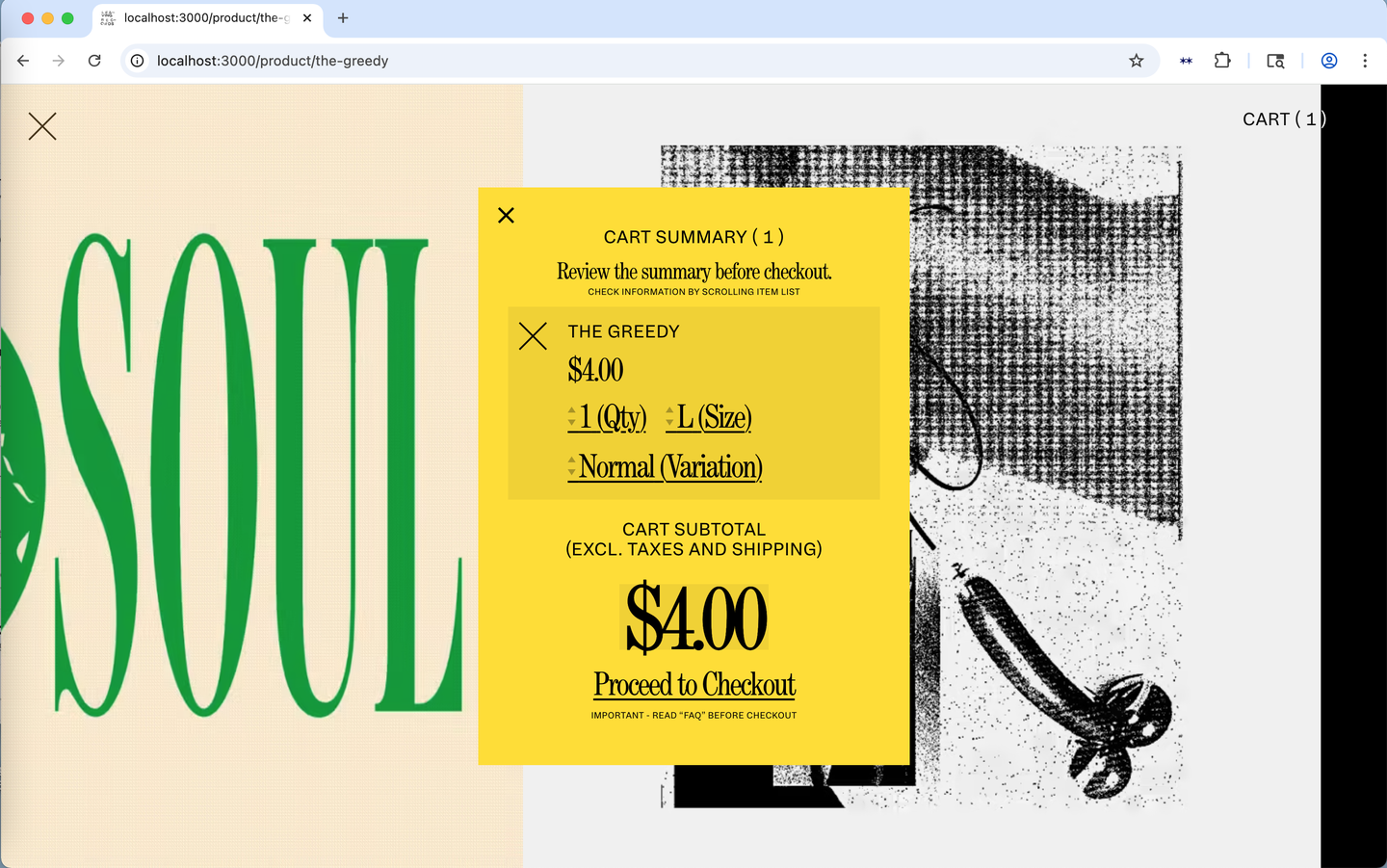 website showing shopping cart and graphics